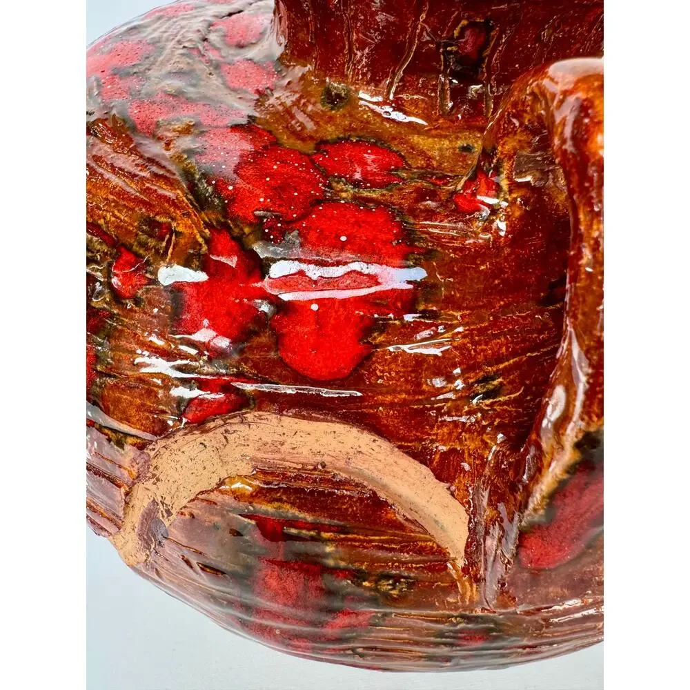 Vintage Studio Pottery Amphora Vase, Red Lava Glaze, Signed SL